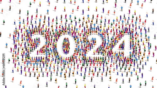 2024 Happy New Year Greeting. A large group of people form to create the year 2024 or Twenty Twenty Four. 4K Video Animation. photo