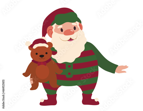 Funny Santa Claus in pajamas and with toy on white background