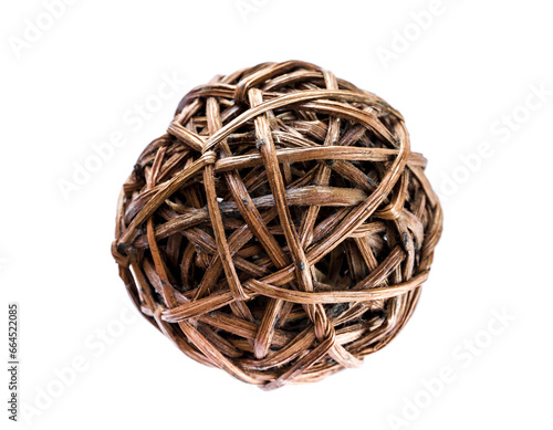 Woven wicker ball isolated on white background