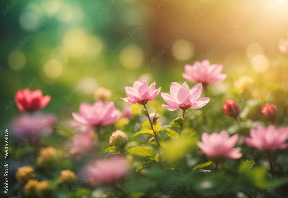 Beautiful blurred spring background nature with blooming glade