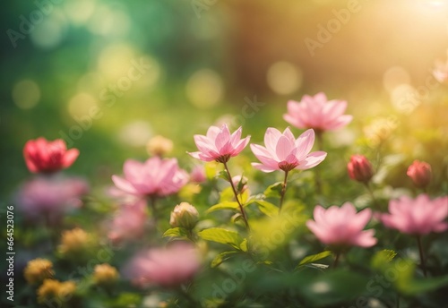 Beautiful blurred spring background nature with blooming glade © Jasmine