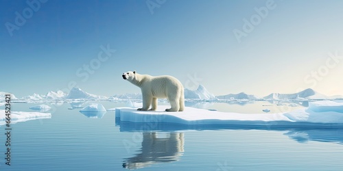 Polar bear on ice floe. Melting iceberg and global warming.