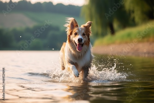 The dog runs on the water. © Md
