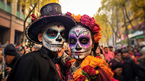 Couple with makeup for the Day of the Dead