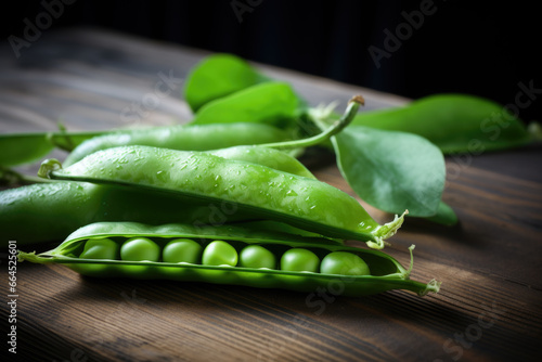 Fresh peas on a table close up