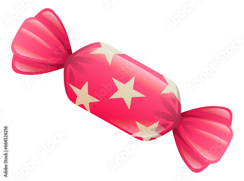 Wrapped candy icon. Cartoon sweet in pink foil