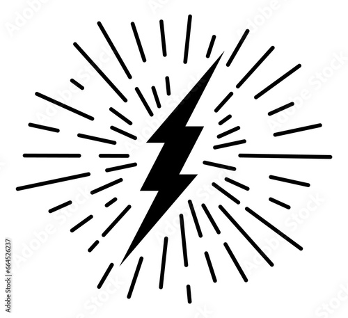 Light bolt illumination symbol. Vintage flash badge