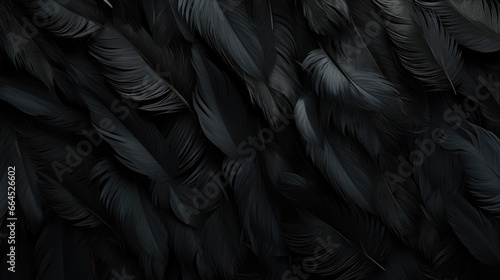 Black wing feathers detail, abstract dark background. Black feather texture © brillianata