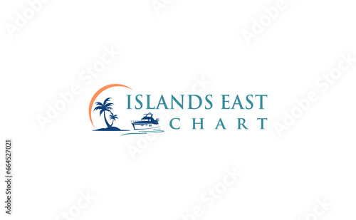 island east logo with palm tree and chart vector illustration