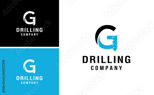 emblem of water well drilling logo with letter g vector illustration