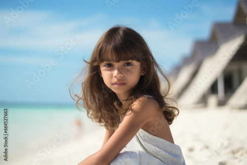 Adorable Seven-Year-Old Girl Enjoying Beach Day - Childhood Summer Fun