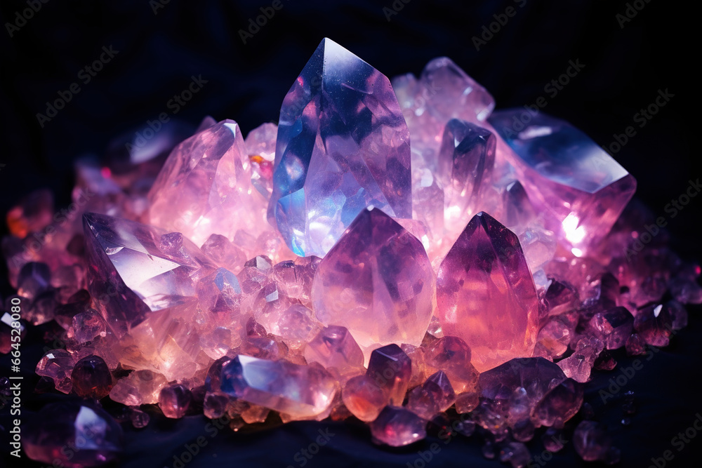 Fototapeta premium Rose Quartz stone Sparkling clear in night sky backdrop