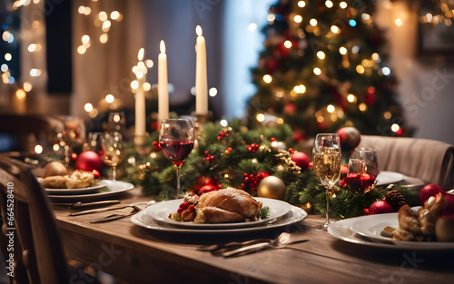  Christmas dinner table setting in a cosy modern living room