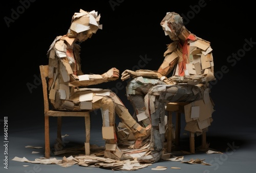 business deal discussion, with paper art illustration photo