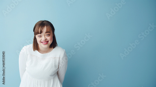  beautiful girl with down syndrome with copy space, differently-abled girl, people with disability day
