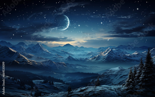 Landscape with mountains and moon 