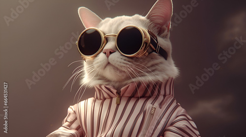 cat with an attitude, cute cat with round steampunk glasses