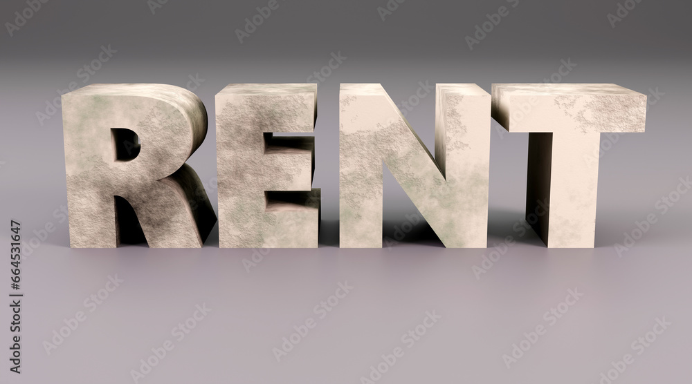 3d alphabet letters shape made of concrete on grey background, 3d render, sign Rent 3d alphabet letters shape made of concrete on grey background, 3d render, sign Rent