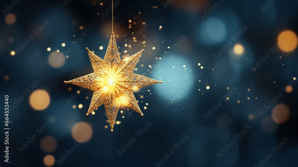 Epiphany Star Shining Brightly in the Night Sky, Epiphany, The adoration of baby Jesus, with copy space, blurred background - obrazy, fototapety, plakaty 