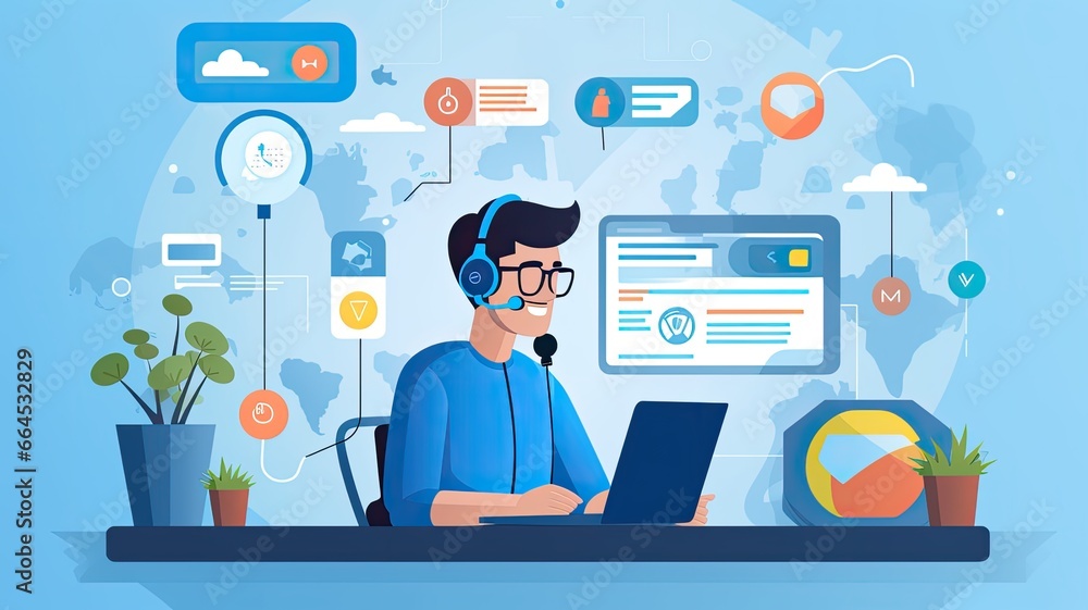 Visualize a user contacting an IT helpdesk via phone or chat for troubleshooting assistance, emphasizing the responsive and helpful nature of IT support Visualize a user contacting an IT helpdesk via phone or chat for troubleshooting assistance, emphasizing the responsive and helpful nature of IT support