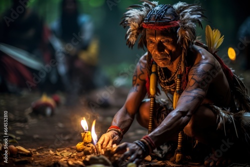 A fascinating image of an anthropologist participating in a traditional indigenous ritual in a remote village