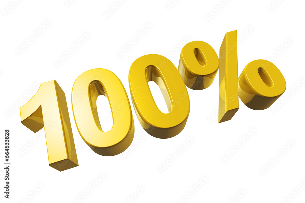 100% number. 3D illustration isolated on transparent background 100% number. 3D illustration isolated on transparent background