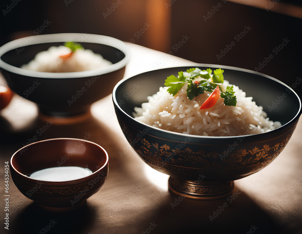 bowl of rice with chopsticks bowl of rice with chopsticks