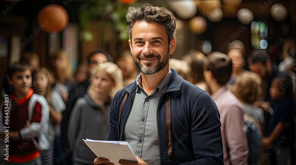 Confident man stands out in busy crowd, radiating charisma. Confident man stands out in busy crowd, radiating charisma.