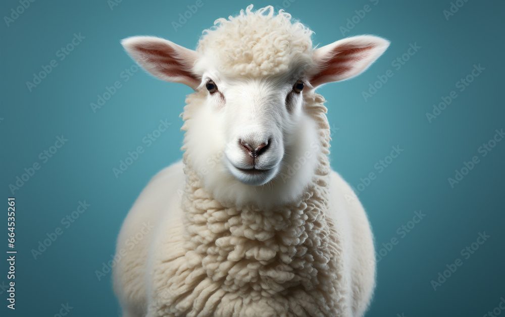 Close up of a sheep on blue background