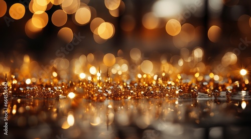 background of small objects and out-of-focus shiny golden particles
