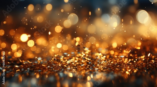 background of small objects and out-of-focus shiny golden particles