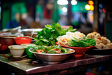 Vietnam's Flavorful Streets: Traditional Street Food, A Close-up Culinary Adventure, from the Fragrant Bowls of Pho to the Delicate Freshness of Spring Rolls, in Bustling Markets.




