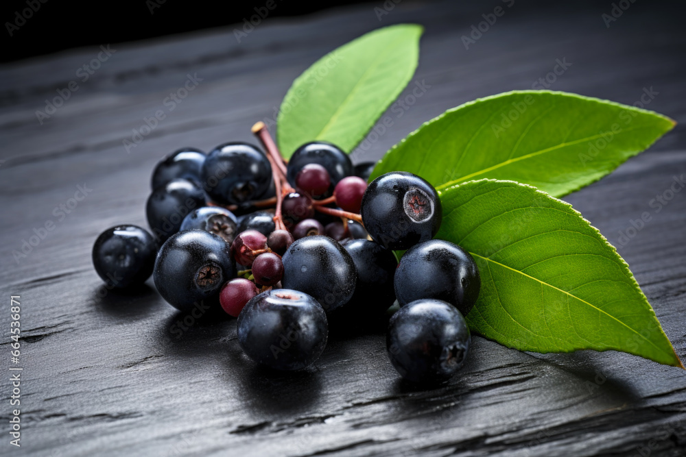 Fresh chokeberry on the table close up Fresh chokeberry on the table close up