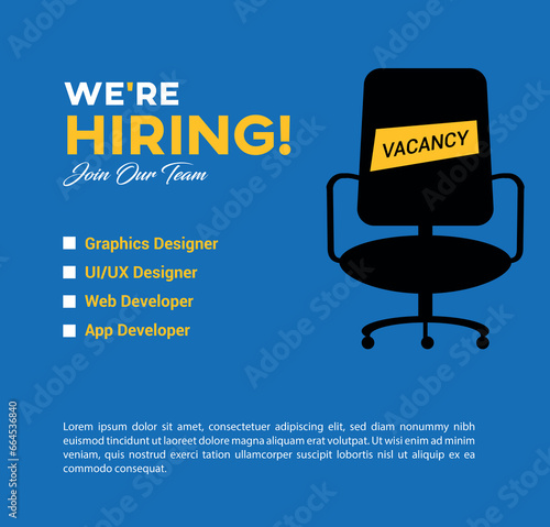 Vector we are hiring banner. Hiring recruitment design. We are hiring join our team announcement