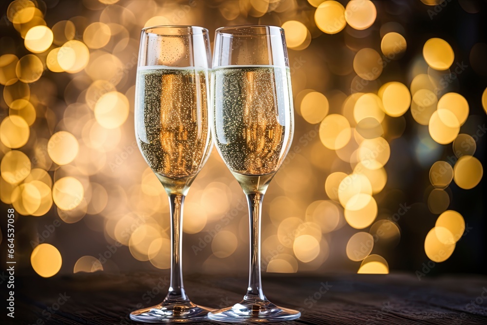 two glasses of champagne with elegant out of focus bokeh in the background two glasses of champagne with elegant out of focus bokeh in the background