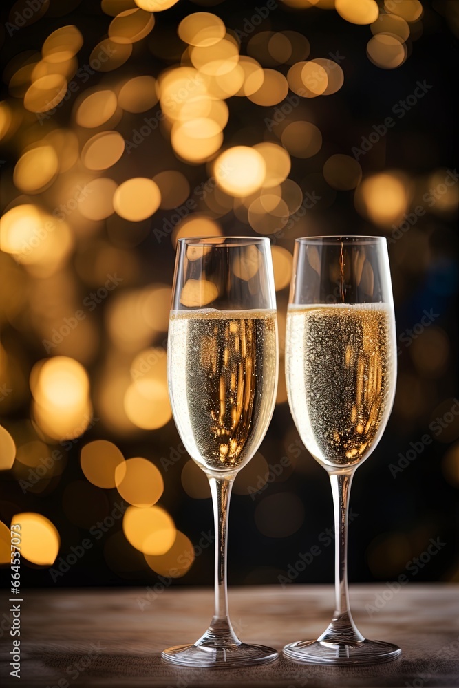 two glasses of champagne with elegant out of focus bokeh in the background two glasses of champagne with elegant out of focus bokeh in the background