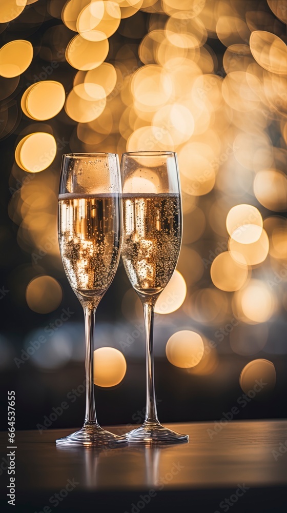 two glasses of champagne with elegant out of focus bokeh in the background two glasses of champagne with elegant out of focus bokeh in the background