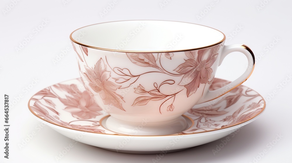 a pink and white cup and saucer on a white table. generative ai a pink and white cup and saucer on a white table. generative ai
