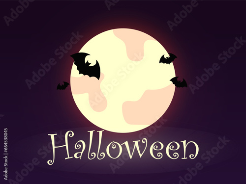 abanner template for Halloween. Dark purple background, bats, short phrase Halloween, Moon. vector illustration photo