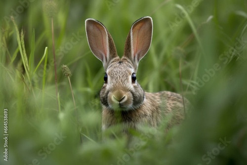 a rabbit in the grass. Generative AI © Thomas