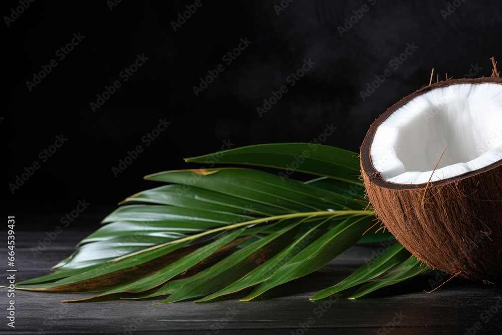 Obraz premium Fresh coconuts on the table close up
