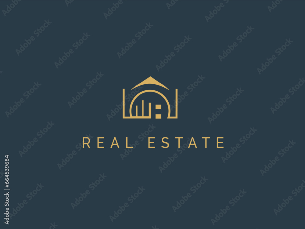 Real estate logo design simple vector element. home construction and Architecture Building Logo. Modern House symbol geometric Linear Style template.