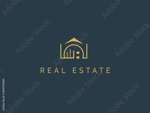 Real estate logo design simple vector element. home construction and Architecture Building Logo. Modern House symbol geometric Linear Style template.