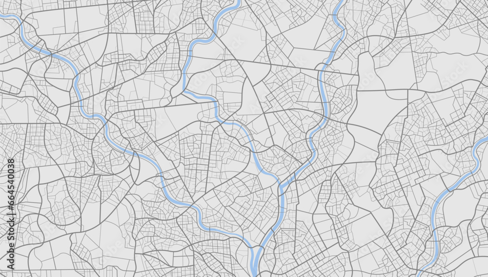 Gray city area, background map, streets. Skyline urban panorama. Cartography illustration. Widescreen proportion, digital flat design streetmap. Vector City top view. View from above the map