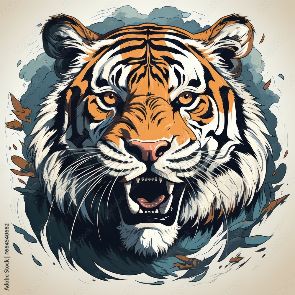 A tiger with its mouth open and its teeth wide open. A tiger with its mouth open and its teeth wide open.