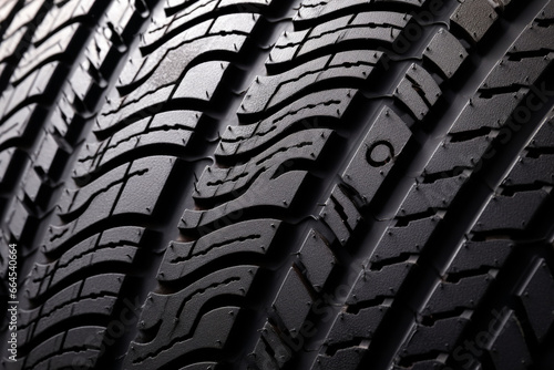 Black car tire surface pattern, close up