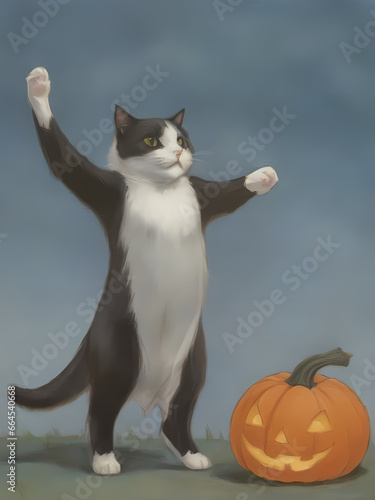 Cat are happy with its pumpkin in halloween, generative by AI © Taran