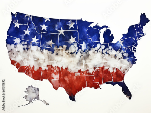 Map of America in red white and blue photo