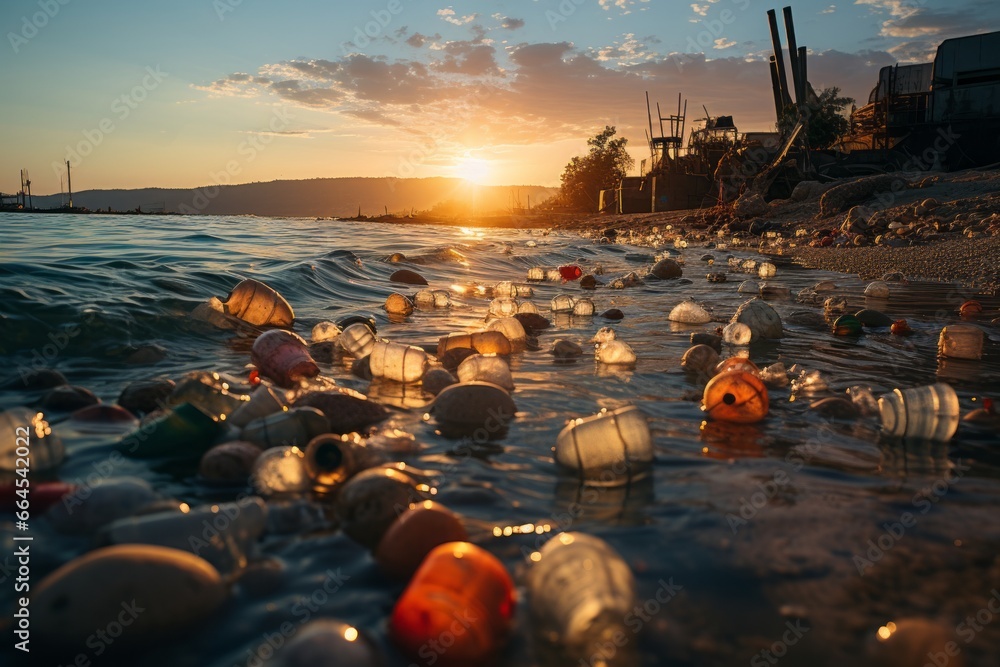 A photo of a beach littered with plastic waste, emphasizing the global ...