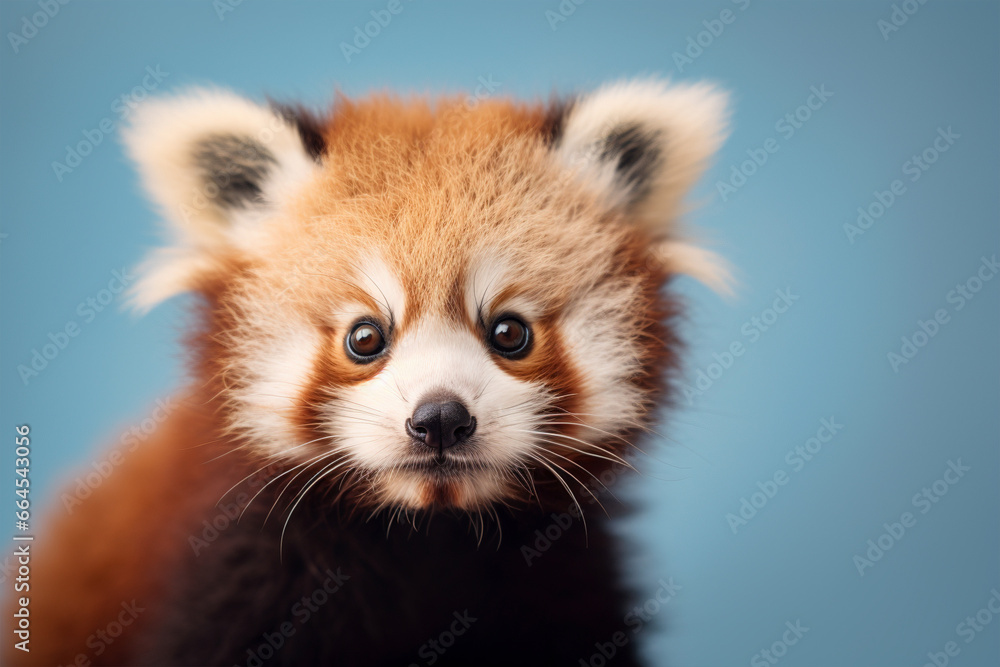 Portrait of red panda in front of blue background Portrait of red panda in front of blue background